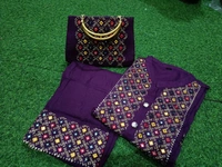 Beautiful Heavy Embroidery kurti with pant And beautiful matching Embroidery Bag 3 piece set - Purple, XL