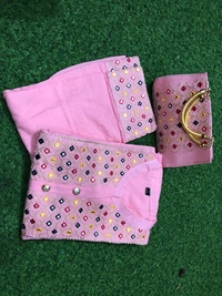 Beautiful Heavy Embroidery kurti with pant And beautiful matching Embroidery Bag 3 piece set - Pink, XXL