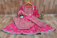 Anarkali Kurti With Pant With Dupatta - Pink, L