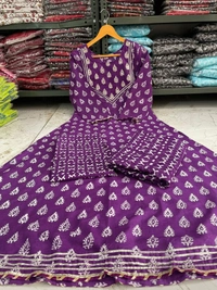 Lomg Flair Kurti With Pant* - Purple, M