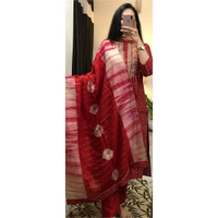 Bhandhani suit set with embroidered work on the neck with dyed sequin work duppta with gotta lace work. - M