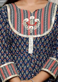 Beautiful Floral Printed Flairy Pattern Kurti with Full Length And Hand Butta In Front With Pant With Pant and Tie - Dye Dupatta - XXL