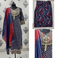 Beautiful Floral Printed Flairy Pattern Kurti with Full Length And Hand Butta In Front With Pant With Pant and Tie - Dye Dupatta - XXL