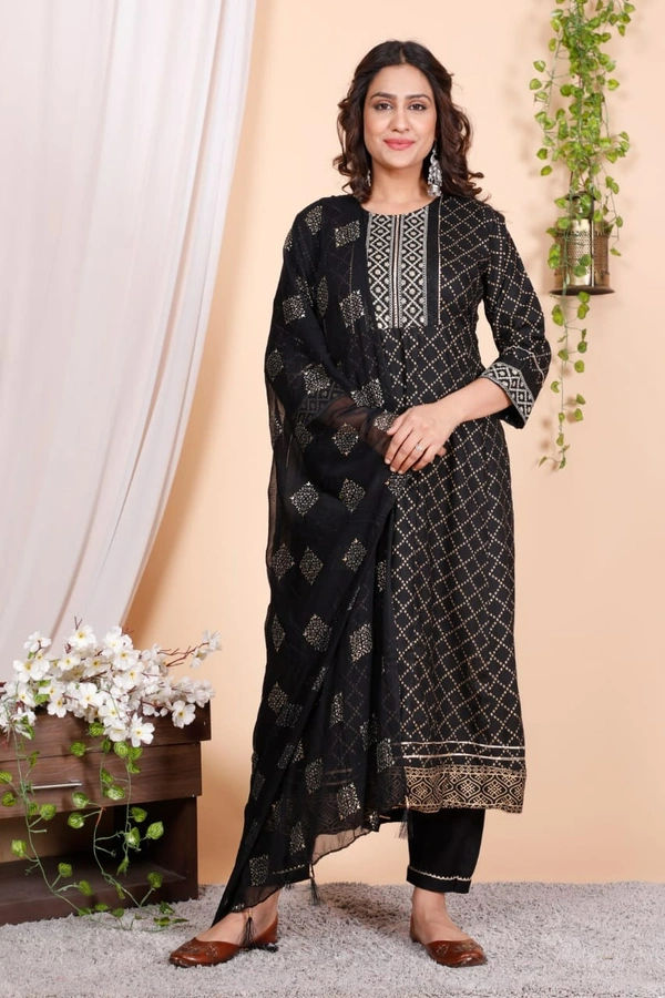 💫Hot Black Anarkali Kurta with Pant and Dupatta🦋 - XXXL