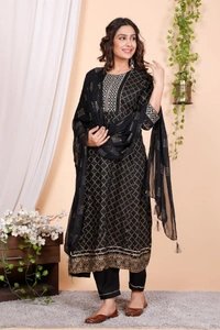 💫Hot Black Anarkali Kurta with Pant and Dupatta🦋 - XXXL