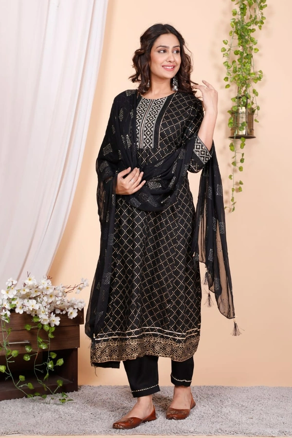 💫Hot Black Anarkali Kurta with Pant and Dupatta🦋 - XXXL
