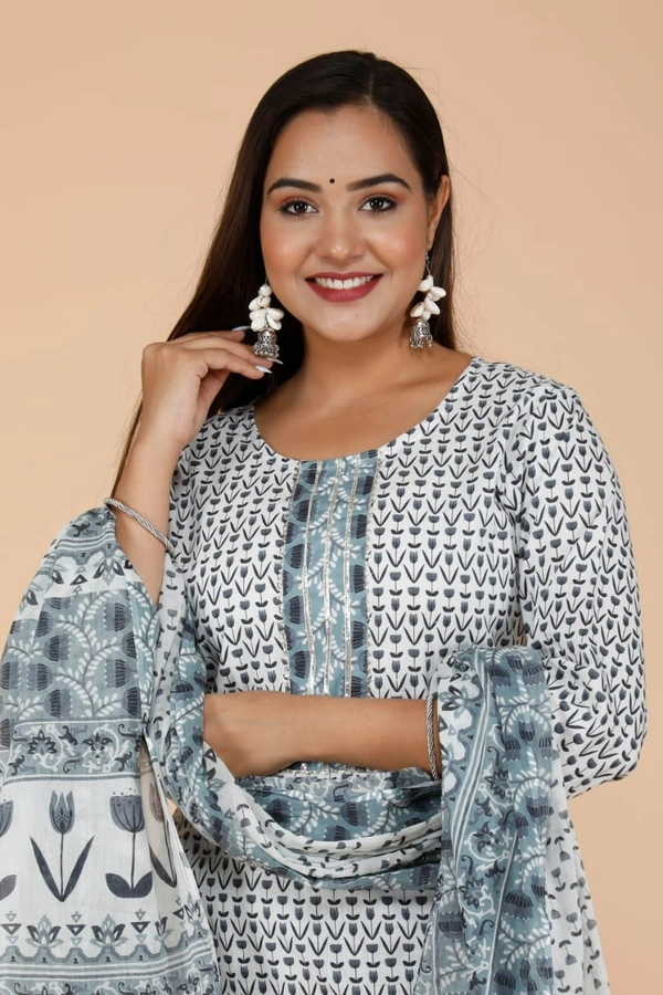 PURE sanganery PRINT COTTON PANTS KURTI LENTH 45 - M