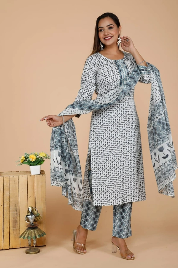 PURE sanganery PRINT COTTON PANTS KURTI LENTH 45 - M