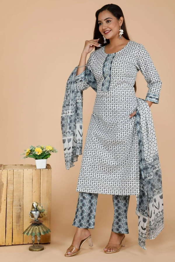 PURE sanganery PRINT COTTON PANTS KURTI LENTH 45 - M