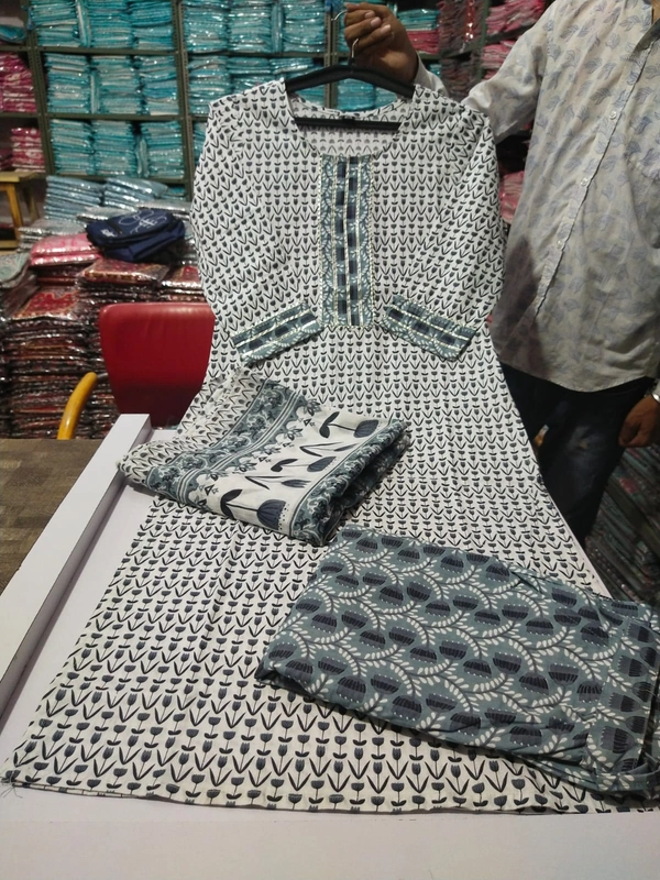 PURE sanganery PRINT COTTON PANTS KURTI LENTH 45 - M