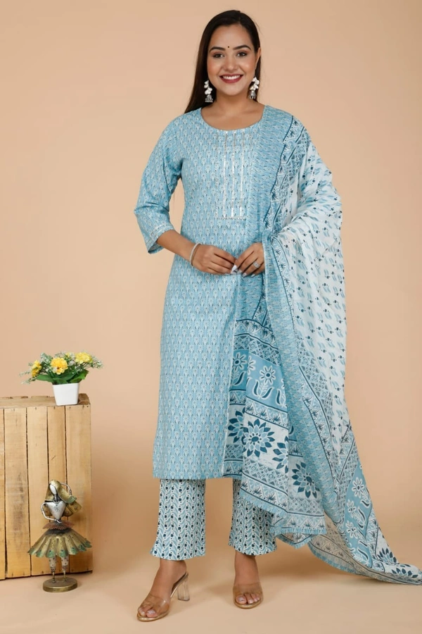 PURE COTTON sanganery PRINT KURTI WITH PANT WITH DUPTTA HEAVY lessEMBROIDERED YOKE - XXL