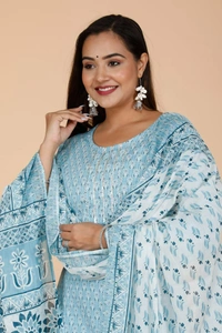 PURE COTTON sanganery PRINT KURTI WITH PANT WITH DUPTTA HEAVY lessEMBROIDERED YOKE - XXL