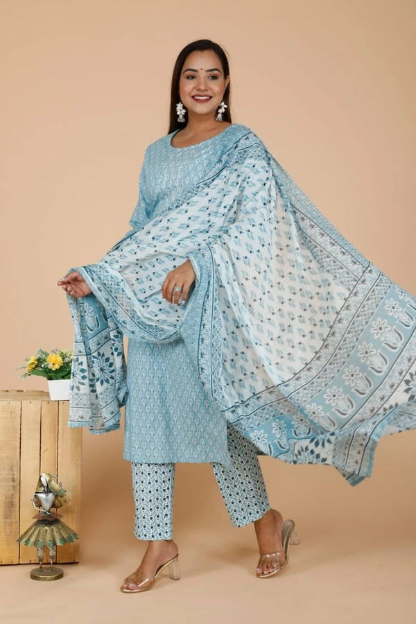 PURE COTTON sanganery PRINT KURTI WITH PANT WITH DUPTTA HEAVY lessEMBROIDERED YOKE - XXL