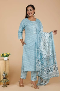 PURE COTTON sanganery PRINT KURTI WITH PANT WITH DUPTTA HEAVY lessEMBROIDERED YOKE - XXL
