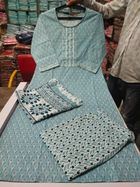 PURE COTTON sanganery PRINT KURTI WITH PANT WITH DUPTTA HEAVY lessEMBROIDERED YOKE - XXL
