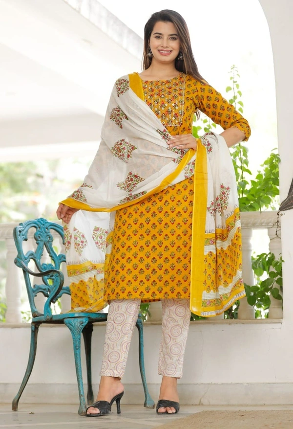 ππA NEW LAUNCHππ *BEAUTIFUL HEAVY . COTTON 60/60 FABRIC KURTI BOTTOM AND DUPATTA. - Yellow, XXL