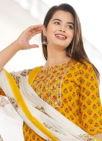 ππA NEW LAUNCHππ *BEAUTIFUL HEAVY . COTTON 60/60 FABRIC KURTI BOTTOM AND DUPATTA. - Yellow, XXL