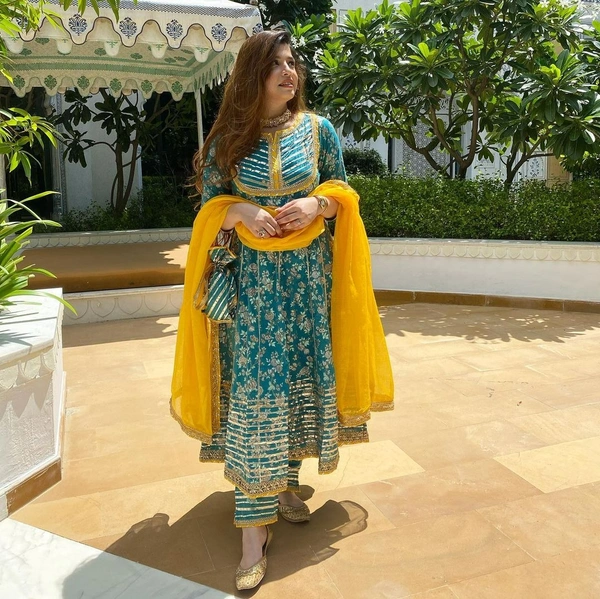 beautiful dress for special occasion full flair cotton anarkali kurti with gota work - XXL