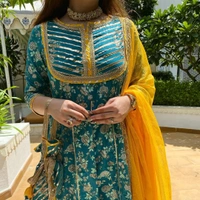 beautiful dress for special occasion full flair cotton anarkali kurti with gota work - XXL