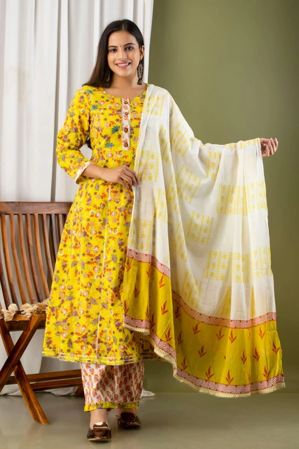 Anarkali kurti with pant and mulmul duppatta - L