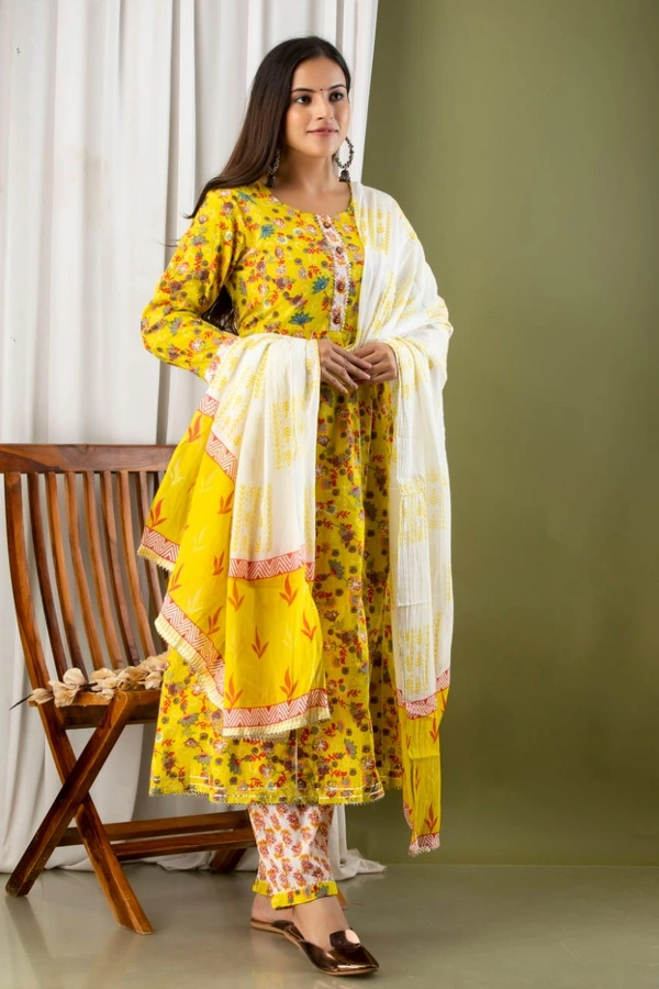 Anarkali kurti with pant and mulmul duppatta - L