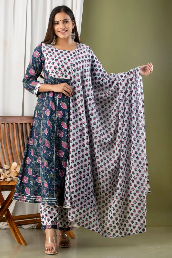 Anarkali kurti with pant and mulmul duppatta - XL