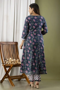 Anarkali kurti with pant and mulmul duppatta - XL