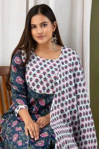 Anarkali kurti with pant and mulmul duppatta - XL