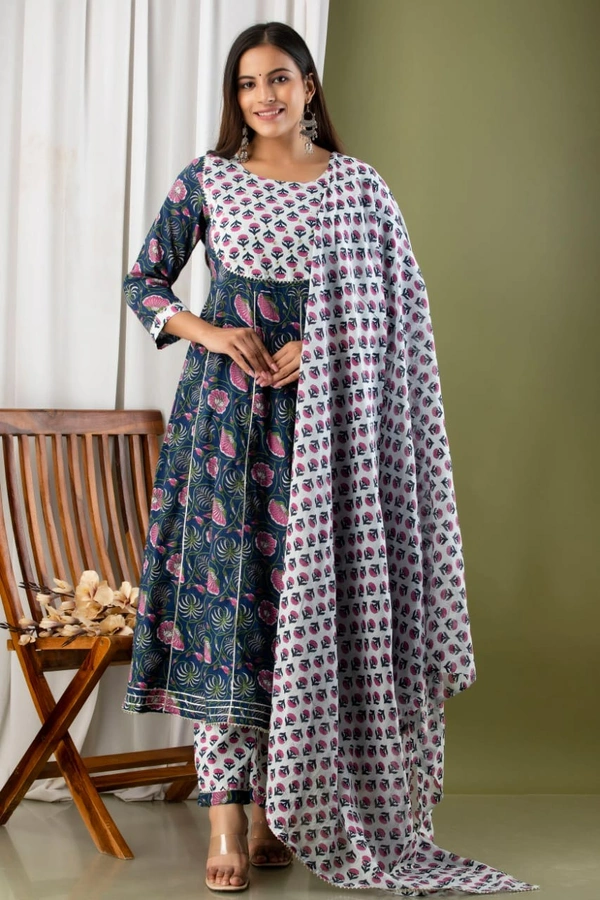 Anarkali kurti with pant and mulmul duppatta - XL