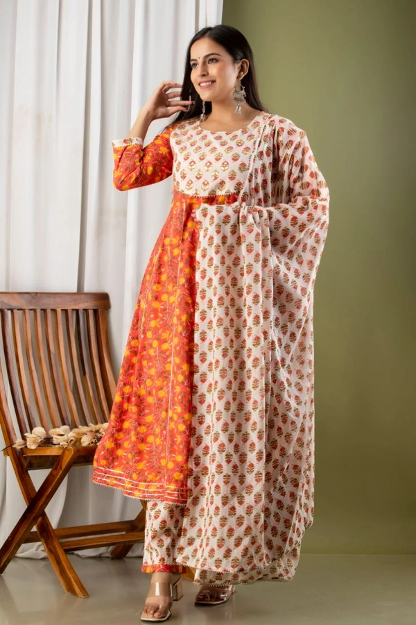 Anarkali kurti with pant and mulmul duppatta - L