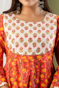 Anarkali kurti with pant and mulmul duppatta - L