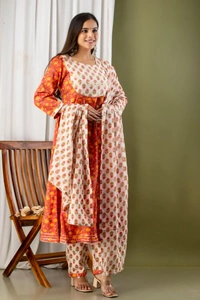 Anarkali kurti with pant and mulmul duppatta - L