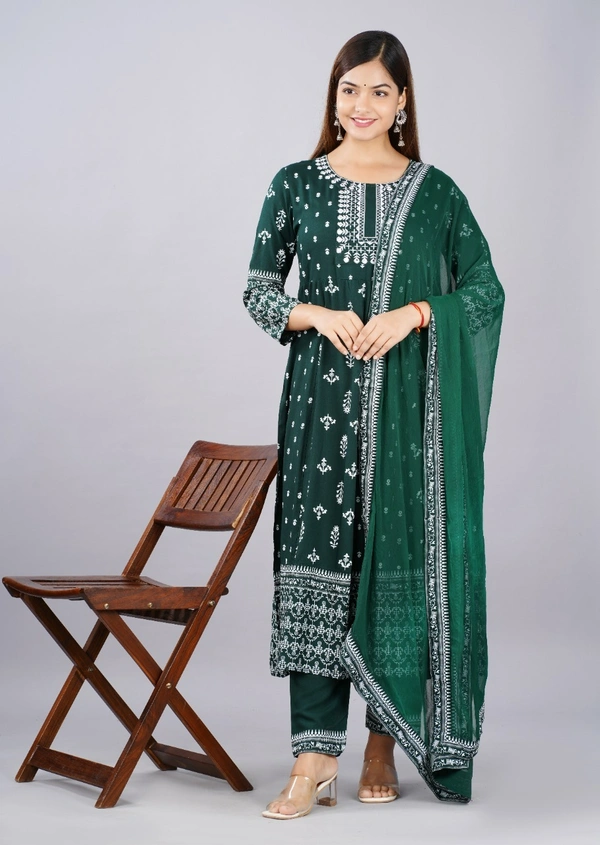 👗Reyon fabric fine quality kurti with Dupptta and pant - Green, M