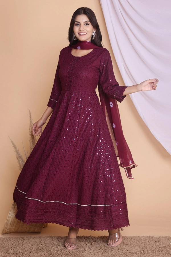 NEW LAUNCH 👗PARTY GOWN WITH DUPATTA - Maroon, M