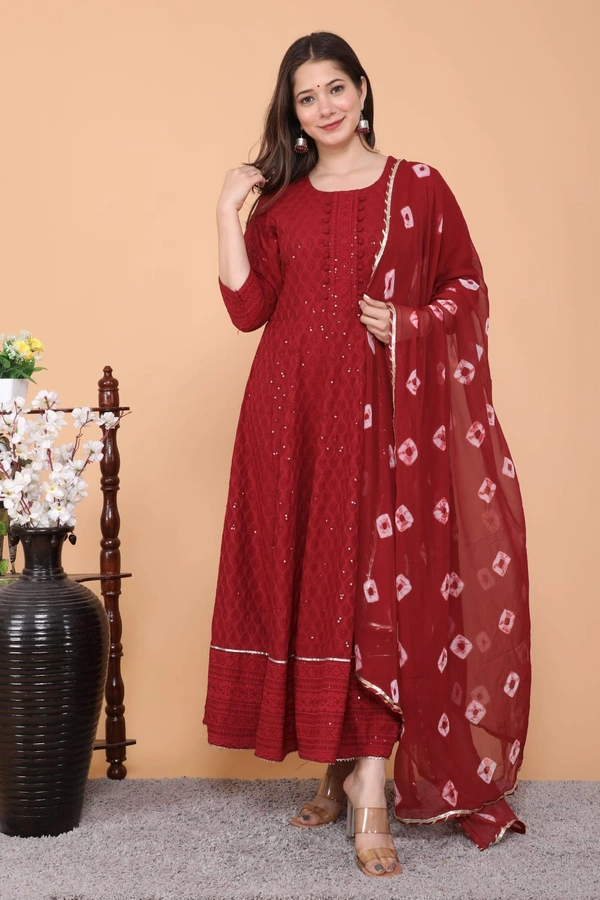 NEW LAUNCH 👗PARTY GOWN WITH DUPATTA - M, Red