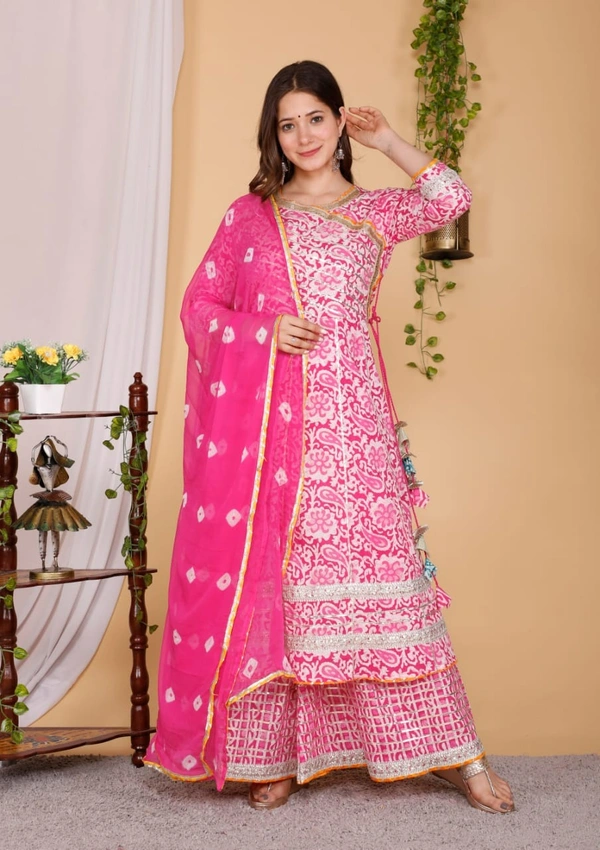 Full GOTTA WORK ANARKALI STYLE KURTI WITH FULL FLAIR SKIRT STYLE PLAZO - XXXL