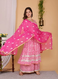 Full GOTTA WORK ANARKALI STYLE KURTI WITH FULL FLAIR SKIRT STYLE PLAZO - XXXL