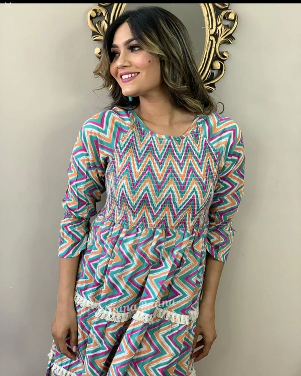 👗 Beautiful cotton 60 60 Fabric gown style kurti - L