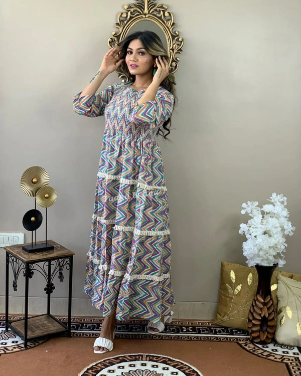 👗 Beautiful cotton 60 60 Fabric gown style kurti - L