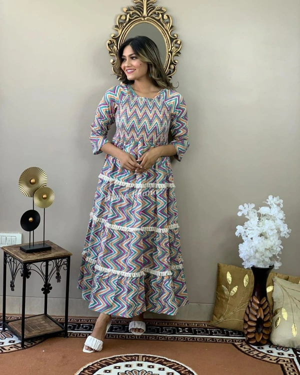 👗 Beautiful cotton 60 60 Fabric gown style kurti - L