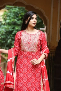 Celebrate the elegance of ethnic attire in this bandhani printed cotton kurti - XXL, Red