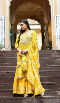 Celebrate the elegance of ethnic attire in this bandhani printed cotton kurti - XL, Yellow