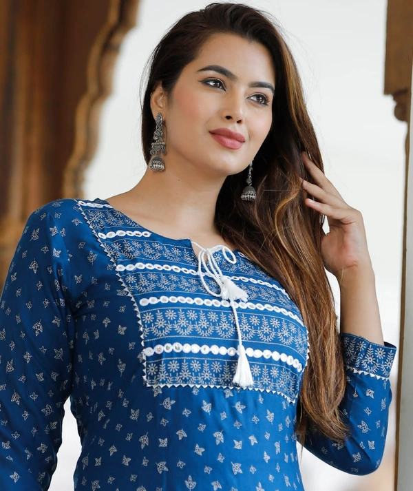 👗Rayon fabric kurti with pant and dupatta - Blue, L