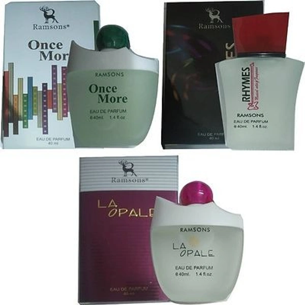 1 RAMSONS ONCE MORE PERFUME 40 ML+ 1 RAMSONS RHYMES PERFUME 40 ML+ 1 RAMSONS LA OPALE PERFUME 40 ML