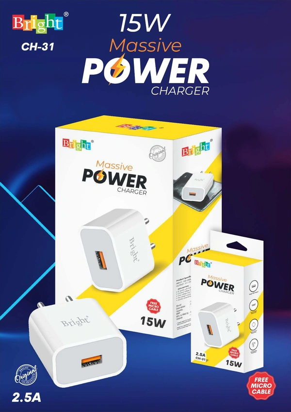 Bright 15Watt Massive Power Charger Type - Micro 2.5A - White