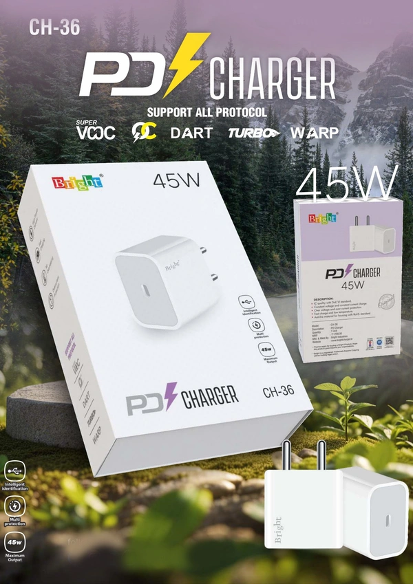 Bright 45Watt Charger Support All PROTOCOL Without Cable 1 Year Warranty