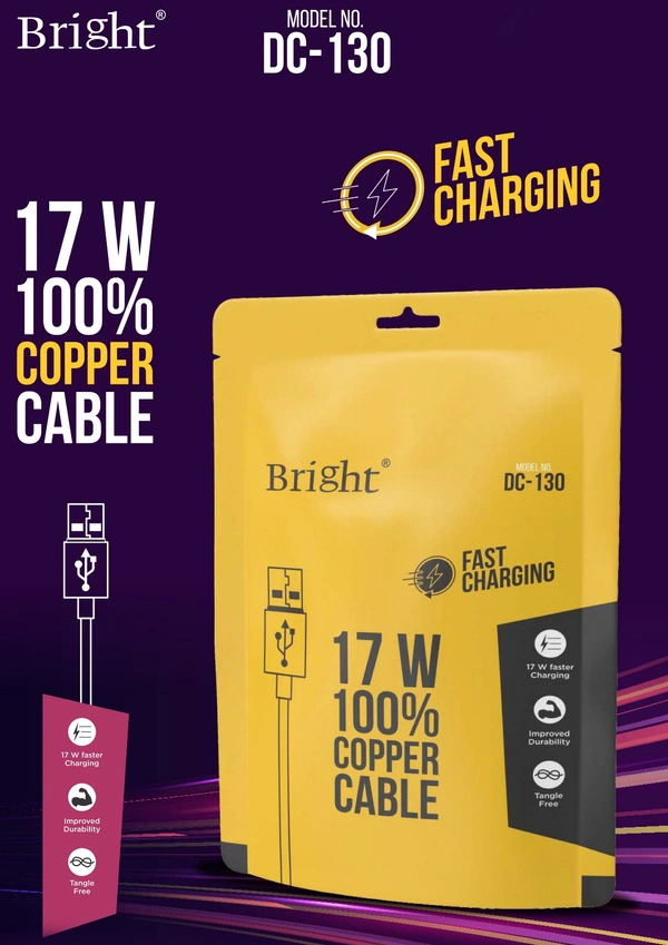 Bright 17Wat Fast Charging Cable Type C 100% Copper Cable - White