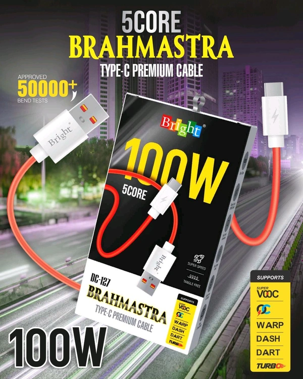 Bright 100W Primium Charging Cable Type-C - Red