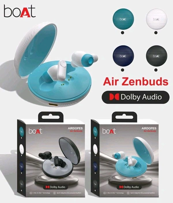 Boat Air Zenbuds 💯% Og Extra Bass Sound Lamination Pack Earbuds - Eastern Blue