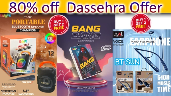 Dassehra Offer 1get 2 free Bluetooth Speaker & Wire Earphone & Bluetooth Neckband